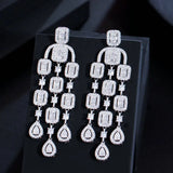 Elegant CZ Micro Pave Tassel Bridal Drop Earrings