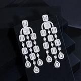 Elegant CZ Micro Pave Tassel Bridal Drop Earrings