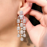 Elegant CZ Micro Pave Tassel Bridal Drop Earrings