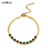 SIPENGJEL 316 Stainless Steel Charm Green Zircon Bracelet