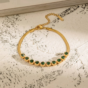 SIPENGJEL 316 Stainless Steel Charm Green Zircon Bracelet