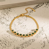 SIPENGJEL 316 Stainless Steel Charm Green Zircon Bracelet
