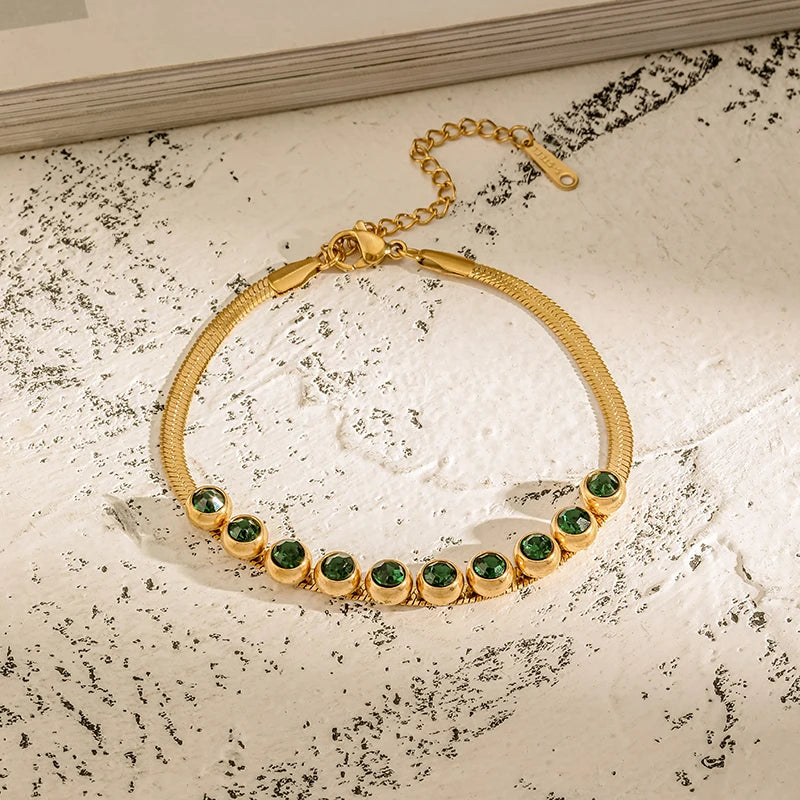 SIPENGJEL 316 Stainless Steel Charm Green Zircon Bracelet