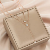 SIPENGJEL 316L Steel Double Chain Necklace Crystal Choker Wedding Jewelry