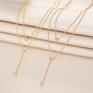 SIPENGJEL 316L Steel Double Chain Necklace Crystal Choker Wedding Jewelry
