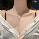 SIPENGJEL 316L Steel Double Chain Necklace Crystal Choker Wedding Jewelry