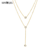 SIPENGJEL 316L Steel Double Chain Necklace Crystal Choker Wedding Jewelry