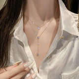 SIPENGJEL 316L Steel Double Chain Necklace Crystal Choker Wedding Jewelry