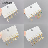 6 Pcs Colorful Cubic Zircon Heart Dangle Earrings Set