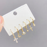 6 Pcs Colorful Cubic Zircon Heart Dangle Earrings Set