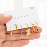 6 Pcs Colorful Cubic Zircon Heart Dangle Earrings Set
