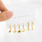 CZ Moon Star Hoop Earrings Set for Women