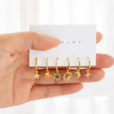 CZ Moon Star Hoop Earrings Set for Women