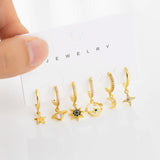 CZ Moon Star Hoop Earrings Set for Women