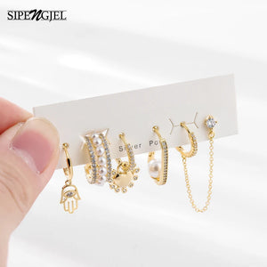 6 Pcs Freshwater Pearl Earrings Set Heart Hoop Women Party Jewelry