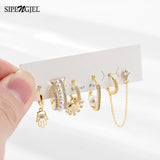 6 Pcs Freshwater Pearl Earrings Set Heart Hoop Women Party Jewelry