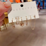 6 Pcs Freshwater Pearl Earrings Set Heart Hoop Women Party Jewelry