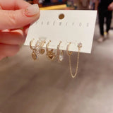 6 Pcs Freshwater Pearl Earrings Set Heart Hoop Women Party Jewelry