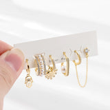 6 Pcs Freshwater Pearl Earrings Set Heart Hoop Women Party Jewelry