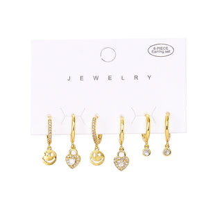 6 Pcs Plated Dangle Earrings Set for Women Geometric Heart Hoop Jewelry