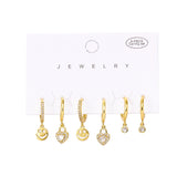 6 Pcs Plated Dangle Earrings Set for Women Geometric Heart Hoop Jewelry