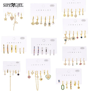 6 Pcs Plated Dangle Earrings Set for Women Geometric Heart Hoop Jewelry