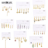 6 Pcs Plated Dangle Earrings Set for Women Geometric Heart Hoop Jewelry