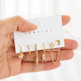 6 Pcs Rainbow Heart Hoop Earring Set Party Jewelry Gift