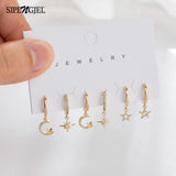 SIPENGJEL 6 Pcs Plated Star Moon Dangle Earrings Set