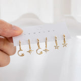 SIPENGJEL 6 Pcs Plated Star Moon Dangle Earrings Set