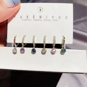Colorful Zircon Geometric Hoop Earrings Set - 6 Pcs