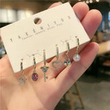 Colorful Zircon Geometric Hoop Earrings Set - 6 Pcs