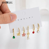 6 Pcs Crystal Flower Butterfly Pearl Earrings Set For Women