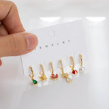 6 Pcs Crystal Flower Butterfly Pearl Earrings Set For Women