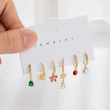 6 Pcs Crystal Flower Butterfly Pearl Earrings Set For Women