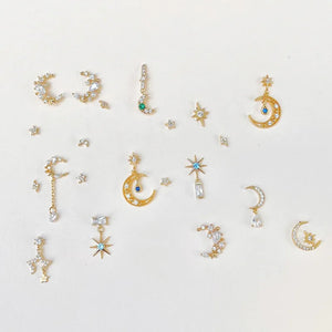 Fashion Minimal Piercing Earrings Set Sweet Flower Moon Star Stud Earrings