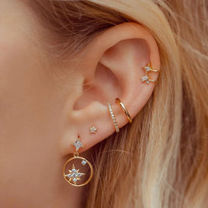 Fashion Minimal Piercing Earrings Set Sweet Flower Moon Star Stud Earrings