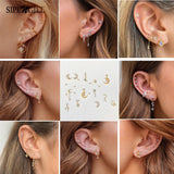 Fashion Minimal Piercing Earrings Set Sweet Flower Moon Star Stud Earrings