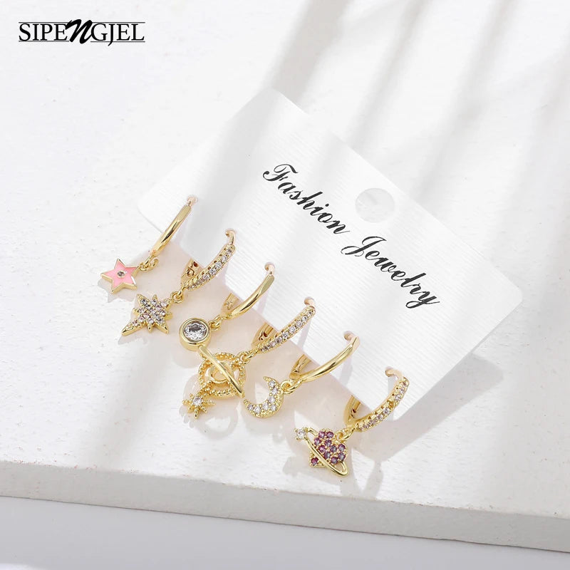 6Pc Set Love Heart Hoop Geometric Star Dangle Earrings Women Party Jewelry