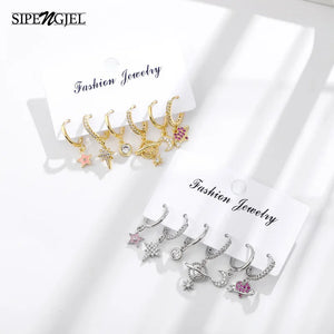 6Pc Set Love Heart Hoop Geometric Star Dangle Earrings Women Party Jewelry