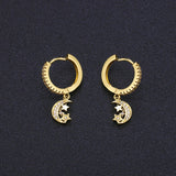 Moon Pendant Hoop Earrings Cz Zircon Huggie Earrings