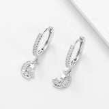 Moon Pendant Hoop Earrings Cz Zircon Huggie Earrings