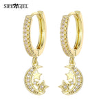 Moon Pendant Hoop Earrings Cz Zircon Huggie Earrings