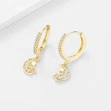 Moon Pendant Hoop Earrings Cz Zircon Huggie Earrings