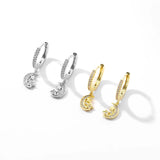 Moon Pendant Hoop Earrings Cz Zircon Huggie Earrings