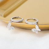 CZ Butterfly Hoop Earrings Dangle Drop For Women