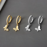CZ Butterfly Hoop Earrings Dangle Drop For Women