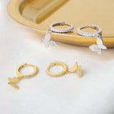 CZ Butterfly Hoop Earrings Dangle Drop For Women