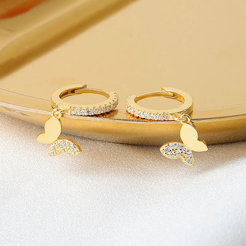 CZ Butterfly Hoop Earrings Dangle Drop For Women