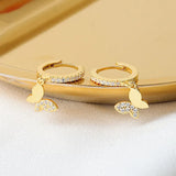 CZ Butterfly Hoop Earrings Dangle Drop For Women